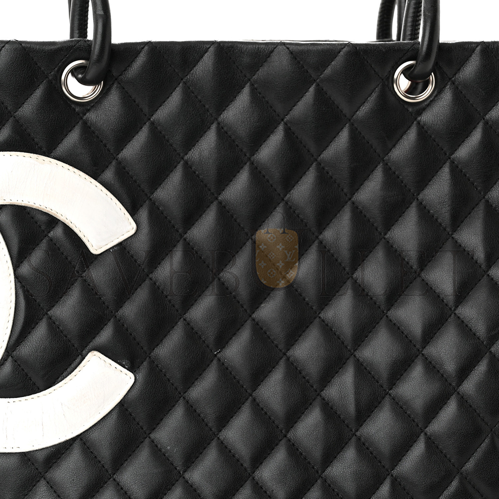 CHANEL CALFSKIN QUILTED LARGE CAMBON TOTE BLACK WHITE (30*25*15cm)